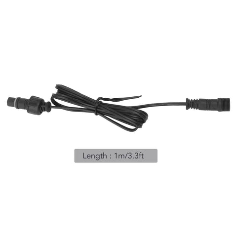 Heavy Duty 3.3 Foot Deck Light Extension Cable With Sturdy Two Pin IP67 Waterproof Male Female Connector, black wiring cord.