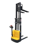 Heavy Duty Electric Forklift Pallet Lifter 1 Ton Capacity 3.5 Meter Lift Height semi stacker with yellow base and control handle.