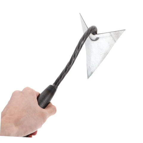 Hand holding Beast Triangle Garden Hoe Tool for Digging and Manuring Sturdy Pointed Hoe Head for Land Clearing Soil Tilling
