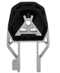 Front view of silver and black bracket from Engine And Transmission Mount Kit For Focus 2012 2013 2014 2015 2016 2017 2018 2.0L L4 Replacement Set Of Three Beefed Up OE Style Brackets For A Smooth Ride And Quieter Cabin.