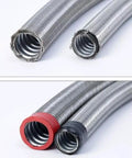 Heavy Duty Stainless Steel Flexible Conduit For Electrical Wiring with red and black ends showing braided armor and inner diameter.