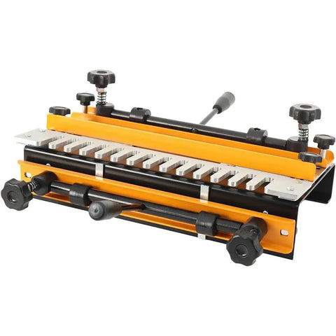 Top Shelf Twelve Inch Dovetail Router Jig With 1/2 Inch Templates For Dead On Alignment Plus Mortise And Tenon Woodworking Kit showing sturdy aluminum and steel construction.