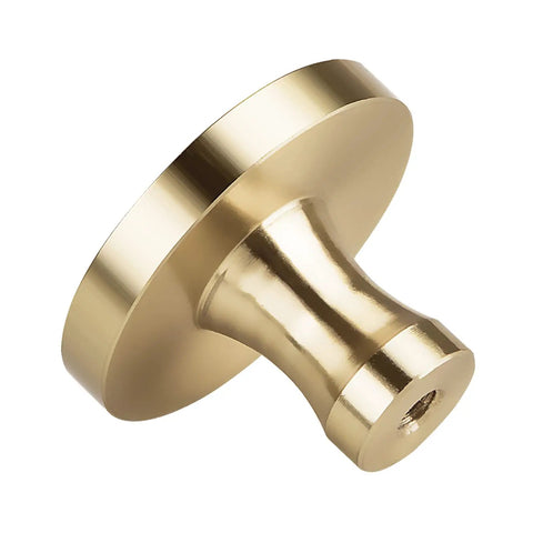 10 Pack Brass Round Cabinet Knobs One And One Quarter Inch Diameter Gold Drawer Pulls For Cabinets Dressers Closets Slick Solid Brass Hardware For Modern Home Decor close-up view