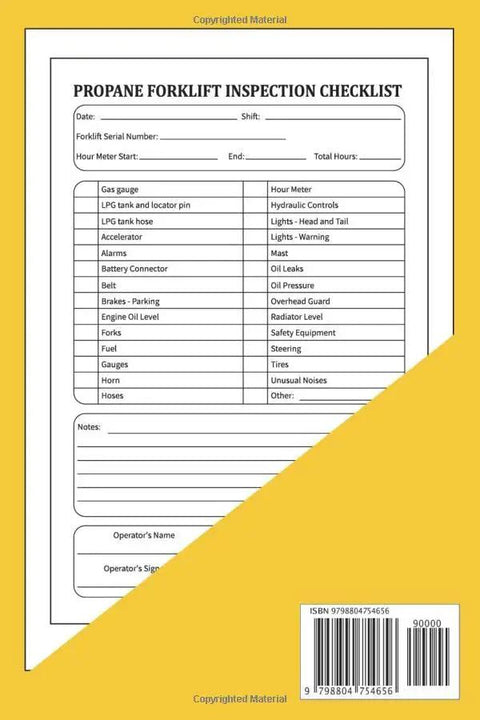 Straight Up Propane Forklift Inspection Checklist Log Book With Daily Safety Checks Plus Complete Maintenance Tracker For Warehouse Fleet Operators