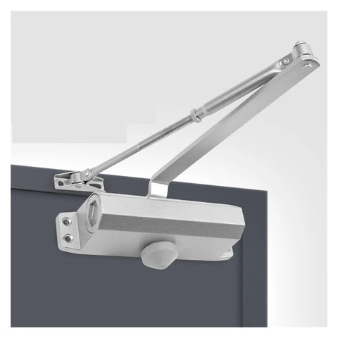 Hydraulic Door Closer With Adjustable Speed For 25Kg To 85Kg Doors, aluminum alloy, mounted on door frame, side view