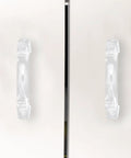 Acrylic Cabinet Pulls Set Of 8 Arc Drawer Handles With Screws, Crystal Wardrobe Knobs for kitchen and closet on white doors.
