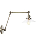 Wall Sconce Lights Indoor Bedroom Hallway Swing Arm Lamps with Switch,Adjustable Metal,Clear Glass Shade,Hardwired Industrial Lamp for,and Living Room featuring metal swing arm and clear glass shade.