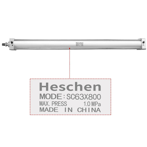 Industrial Pneumatic Cylinder 63mm Bore, 800mm Stroke, Double Acting, PT3/8 Port, M16x1.5 Piston Port, Single Rod, Up To 280 kgf/cm2