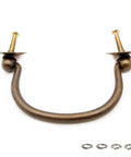 Front view of Six Pack Traditional Bail Cabinet Pulls in Antique Brass for dresser drawers and cabinets, vintage shabby chic hardware