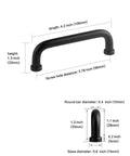 Diagram of Five Pack Matte Black Modern Cabinet Pulls 3.75 Inch Hole Center 96mm dimensions.