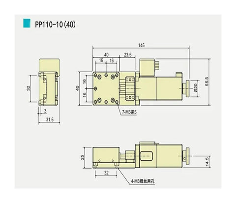 Motorized Linear Translation Stage Heavy Duty Electric Translating Platform With Slick Stepper Motor Driven Rail dimensions diagram
