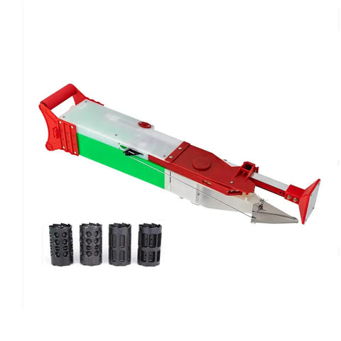 Adjustable Handheld Seeder Tool For Peanuts Corn And Beans with fertilizer spreader, shown with interchangeable nozzles.