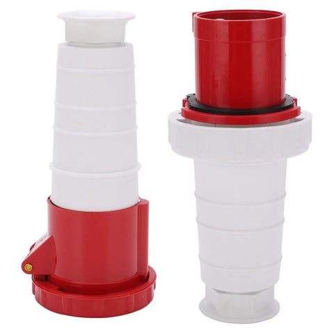 Heavy Duty 63A 5 Pin Industrial Plug Power Connector For 3 Phase 5 Wires IP67 380 To 415V Waterproof Electrical Connector Built Like A Tank For Tough Industrial Use And Heavy Machinery, white and red