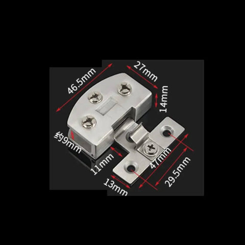 No Drill Glass Door Hinge Clip For Cabinets And Display Cases Zinc Alloy Hardware with dimensions and screws visible