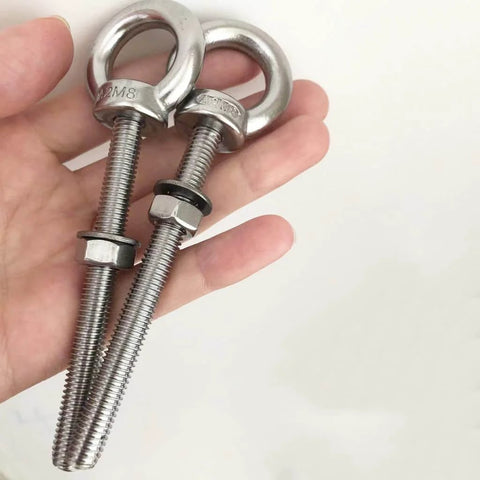 Heavy Duty Stainless Steel Eye Bolt Set, M8 Shoulder Eyebolt, Five Sixteenth Inch By Three Point One Five Inch, Two Pack With Nuts And Washer