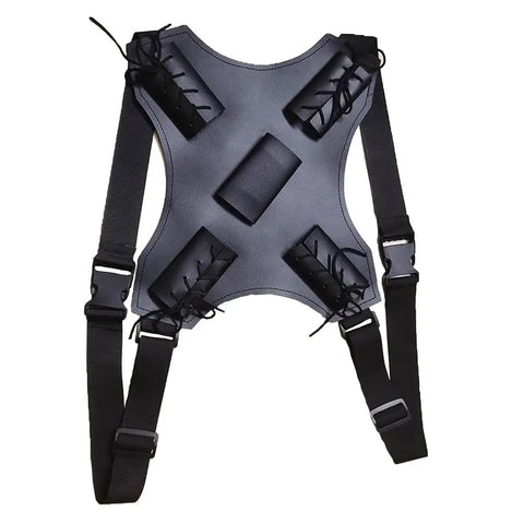 Black Sword Sheath Back Strap With Over The Back Harness For Samurai Cosplay, Durable PVC Sword Belt with adjustable straps