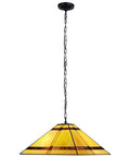 Cream Cross Tiffany Pendant Light With Vintage Vibe Glass, 16 Inch Stained Glass Hanging Lamp with amber stained glass shade