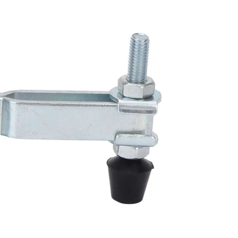 Close-up of the Beefy Heavy Duty Toggle Clamp with 227kg clamping power, showing iron body and plastic handle.