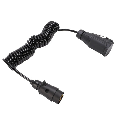 Coiled Trailer Plug Adapter 7 Pin To 13 Pin Socket 9.84 Foot RV Extension Cable For Trailers Campers And Vans With Stable Power Transmission And Easy Hookups, black coiled connector