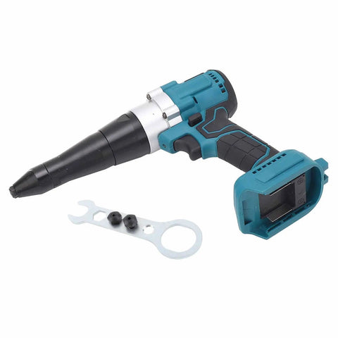 Efficient And Safe Brushless Cordless Rivet Gun 18V Electric Kit With High Capacity Battery For Heavy Duty Fastening Jobs That Hit Hard, shown with nozzles