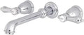 Heirloom Two Handle Wall Mount Roman Tub Faucet In Polished Chrome With Solid Brass Construction Drip Free Ceramic Disc Cartridge