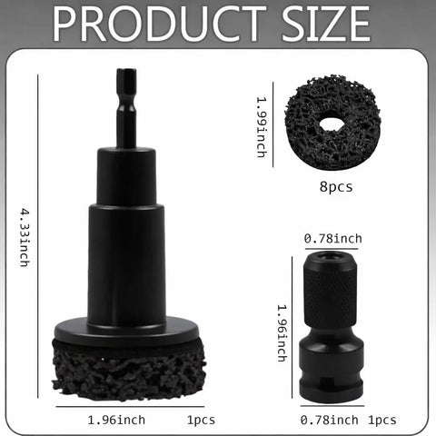 Product size display of Wheel Hub Cleaning Tool Kit Includes Wheel Stud Cleaner And Hub Resurfacing Kit With Eight Pads For Quick Rust Removal