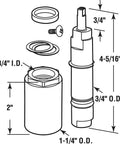 Diagram of Mixet Shower Valve Replacement Cartridge, 4-1/2 Inch Brass showing dimensions and parts.