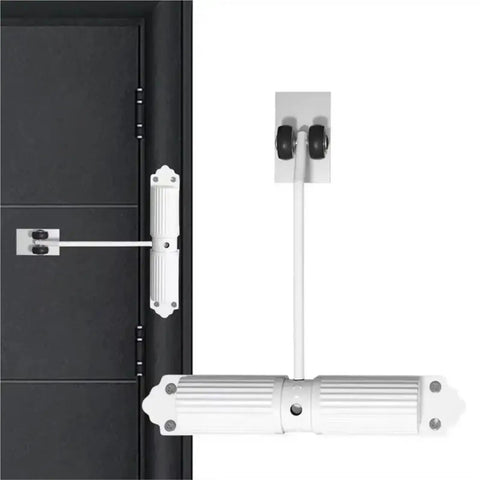 Simple Install Automatic Door Closer With Adjustable Speed Up To 180 Degrees, hydraulic buffer, white finish on door