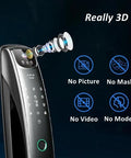 Slick Video Intercom Smart Door Lock With Auto Monitoring Camera Fingerprint Password Antitheft Digital Handle close-up view showing keypads and camera.
