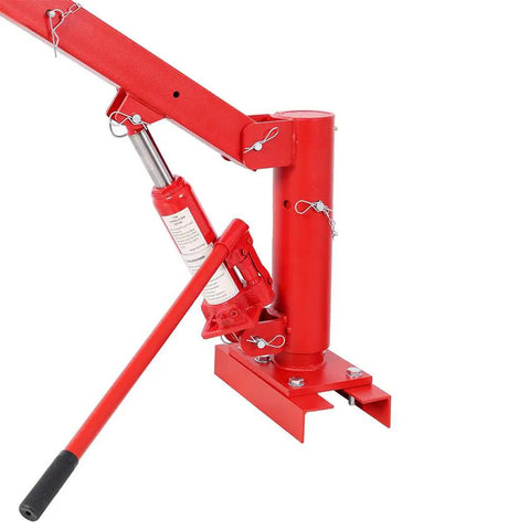 1000 Lb Engine Hoist Cherry Picker Telescopic Boom Swivel Base Manual Hydraulic Heavy Duty Shop Crane close-up of hydraulic pump and boom.