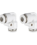 Two Pack 1 Quarter Inch Push To Connect 90 Degree Pneumatic Elbow Fittings White Plastic For Air Lines Quick Connect Tube Fittings