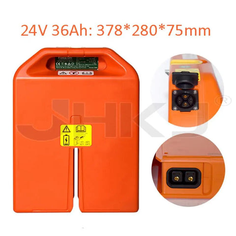 Heavy Duty 24V And 48V Forklift Battery With 20Ah Or 36Ah Capacity For Electric Pallet Jack Truck, orange, 378x280x75mm size.