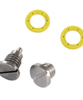 Premium Metal Gear Case Drain Plug Kit 2 Pack For Mariner Outboard Engine With Exact Fit Seal And Easy Install To Fix Lower Unit Oil Leaks Now, two metal plugs and yellow seals