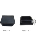 4 Pack 2x2 Inch End Caps For Square Tubing Black Plastic Plugs, two caps shown side and top view with measurements