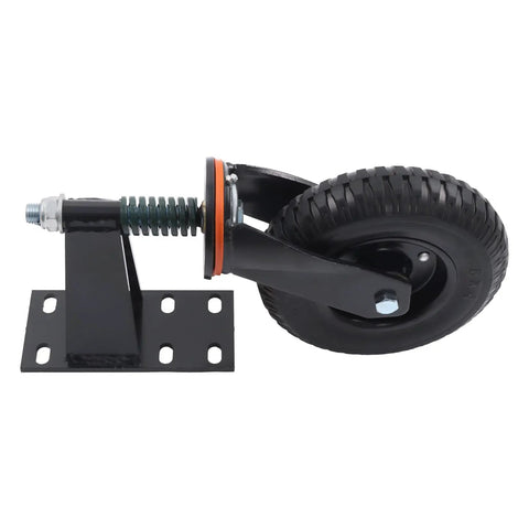8 Inch Black Heavy Duty Gate Caster Wheels 2 Pack Handles Up To 600 Pounds Built Tough For Heavy Yard Doors showing a roller wheel with bracket.