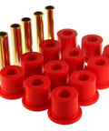 Energy Suspension rear spring bushings for GM 2WD/4WD; red rubber bushings with gold metal sleeves, multiple pieces (12)