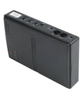 Premium Adjustable DC Ups Battery Backup for Home Routers Modems and Security Cameras rear view with ports and connectors.