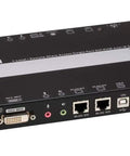 Single Port DVI KVM Over IP Switch With Dual Monitor Support And Rack Mountable Design At Full HD Resolution, rear view connections.