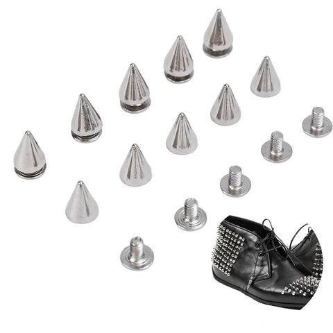 10pcs silver cone stud rivets with screw posts for leather clothes, shoes and bags