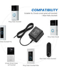UL Certified Video Doorbell Power Supply Adapter With a 26 Foot Cable, compatible with various doorbells, flat lay view.
