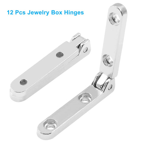 12 Pack Mini Wooden Gift Box Hinges With Screws, 90 Degree, Silver Finish, 30mm By 6mm Hinges With 14mm Hole Distance, Zinc Alloy Construction