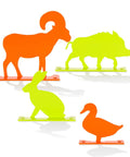 Range Ready Neon Color Steel Animal Silhouette Targets 4 Pack High Visibility Knockovers With Wide Base And Rust Proof Powder Coat