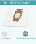 Six Pack Vacuum Bags For Sentria Avalir G Series All Generations And Models Plus Free Belt, H11 HEPA filtration bag