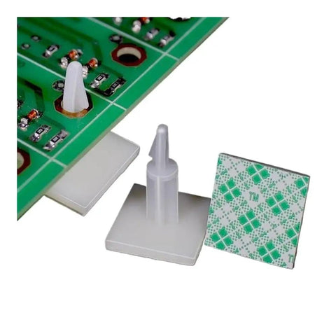 Fifty Pack Plastic PCB Pillar Stick-On Standoff Spacers, 3mm Hole, Screw Circuit Support, Locking Snap-In Posts, Fixed Clips, Adhesive Washers, DIY Electronics Hardware Kit, white PCB spacer