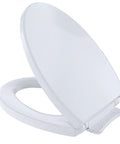 Top Shelf Elongated Toilet Seat And Lid Featuring Super Quick Install Slow Close Mechanism Cotton White High Gloss Heavy Duty Build