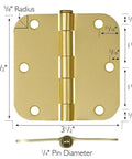 Pro Grade Heavy Duty Steel Interior Door Hinges 3.5 Inch Satin Brass with dimensions for installation and smooth operation.