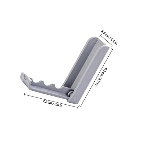 Slick Foldable Wall Hooks With Adhesive Backing For Space Saving No Drill Setup, gray plastic design, dimensions shown, ideal for hanging.