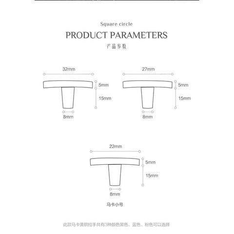Polished Brass Door Handles For Cabinets And Drawers Copper Tone Hardware specs with dimensions for Nordic modern style.