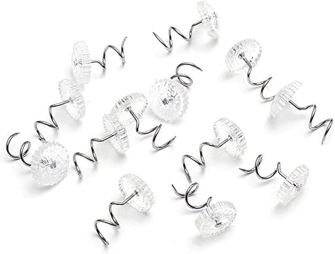 Heavy Twist Anchors For Bedskirts And Slipcovers, 13 mm steel twist pins with clear plastic tops for secure bedding.
