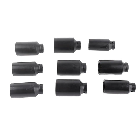 Pro 9 Piece 2 Inch Drive Axle Hub Nut Hex Socket Set That Hits The Spot With 29mm To 38mm Sizes Featuring Drilled Heads For Breaker Bars And Impact Wrenches Perfect For Serious Repair Work, black alloy steel sockets